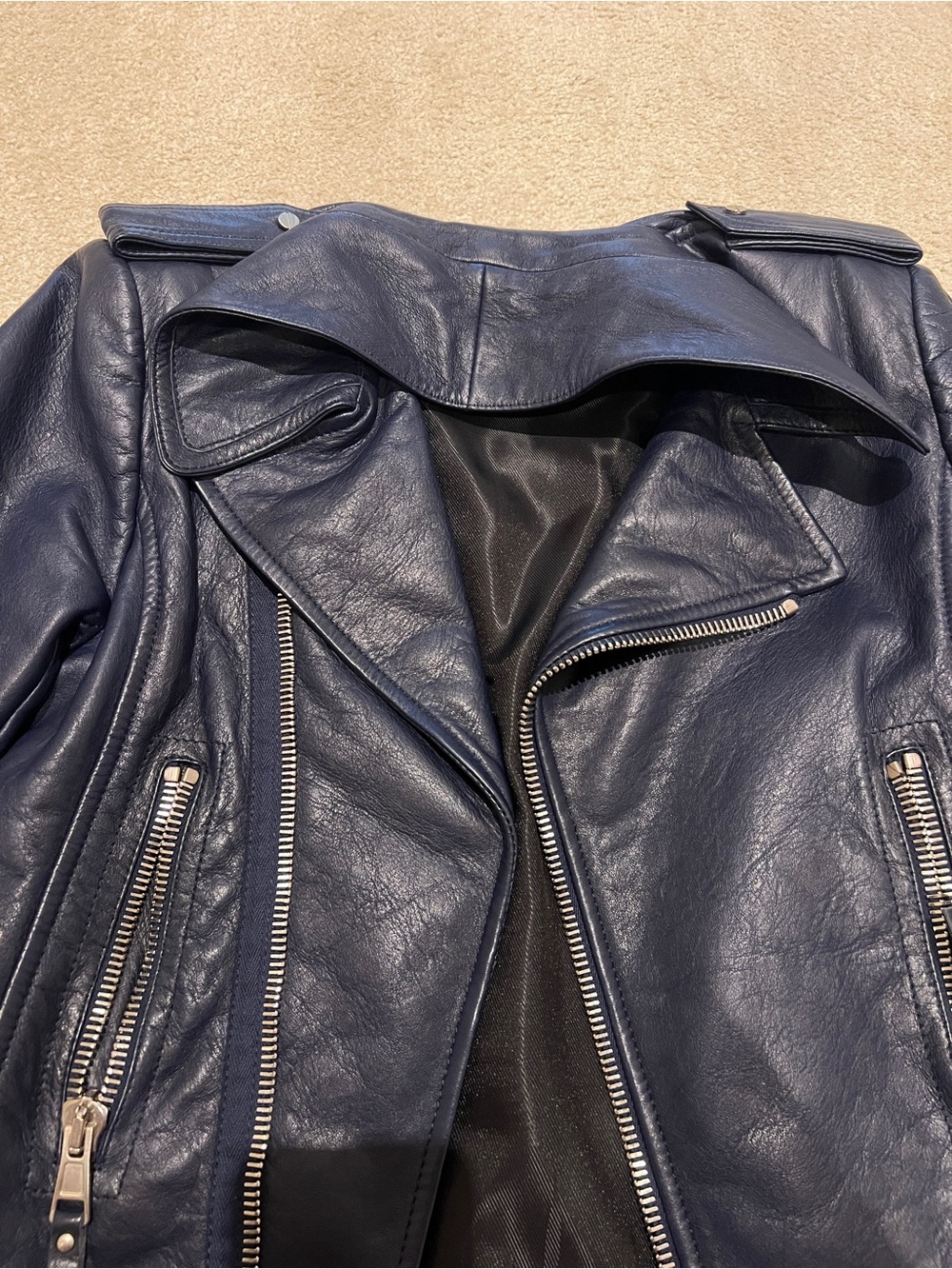 Balenciaga Dark Navy Leather Moto Jacket - Picture 9 of 16